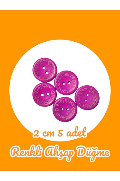 Masal Örgü Evi Button Dark Pink Wooden Button 2 cm Cardigan Button Handmade Written