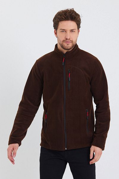 MAXIMILLIAN Men's Fleece Brown Color 3 Pocket Zippered Bato Collar Outdoor Fleece