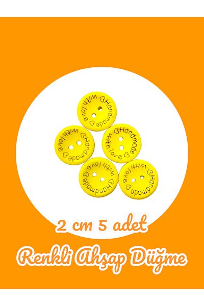 Masal Örgü Evi Button Yellow Wooden Button 2 cm Cardigan Button Handmade Written
