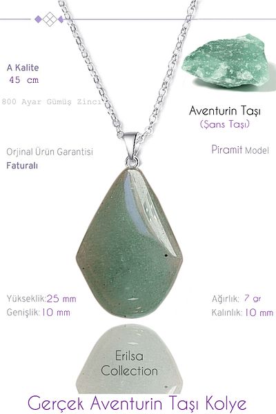 Tesbih Atölyesi Certified Pyramid Model Real Aventurine Stone Necklace