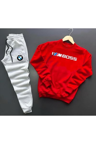 NewCabin New Season I'm Boss Printed Cotton Crew Neck Sweat-cotton Winter Sweatpants Set of 2