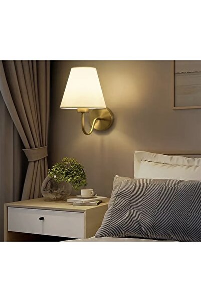 Fico Home Modern Tasarım Pilli Aplik Gold Sarı Ledli Tak Çalıştır Krem Şapkalı Duvar Led Aplik Harika Görsel