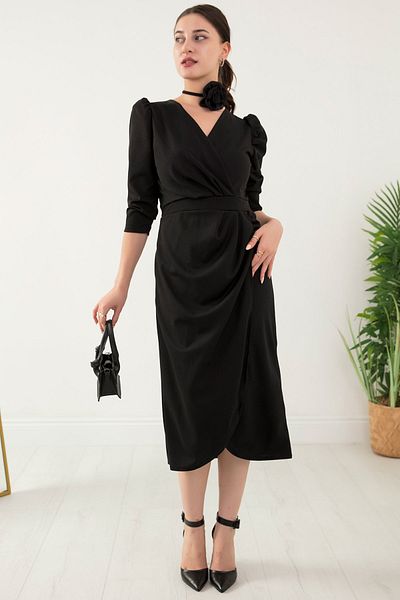 PULLIMM Double Breasted Collar Rose Detail Dress NY4008