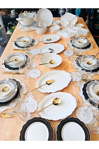 CASA DE BELLA Dark Gold Desenli 244 Parça Yemek Takımı Kahvaltı Takımı Tencer...