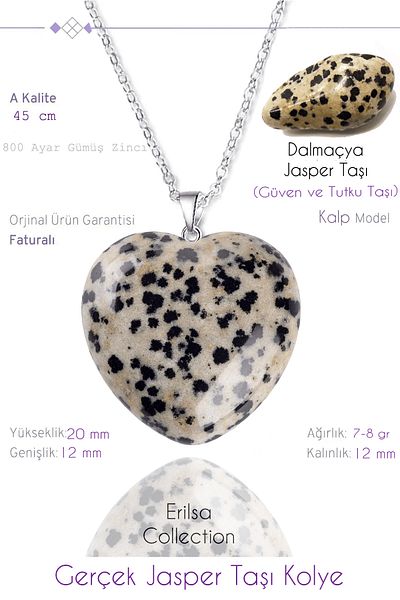 Tesbih Atölyesi Certified Heart Model Real Dalmatian Jasper Stone Necklace