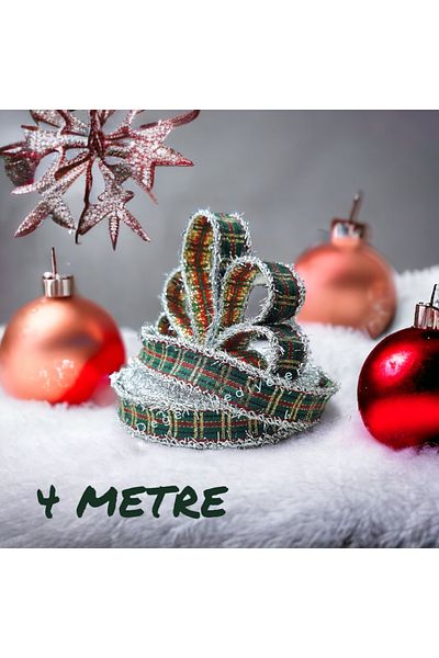 AGH Değerli Hediyeler Κορδέλα Πρωτοχρονιάς 4 μέτρων Καρό Glitter Διακοσμητική Κορδέλα Κουτί Κορδέλα συσκευασίας