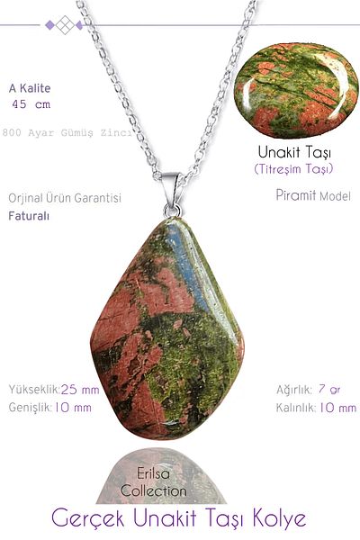 Tesbih Atölyesi Certified Real Pyramid Model Unakite Stone Necklace