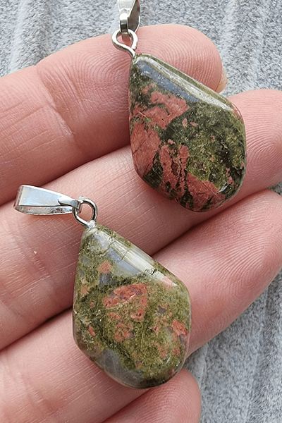 Tesbih Atölyesi Certified Real Pyramid Model Unakite Stone Necklace