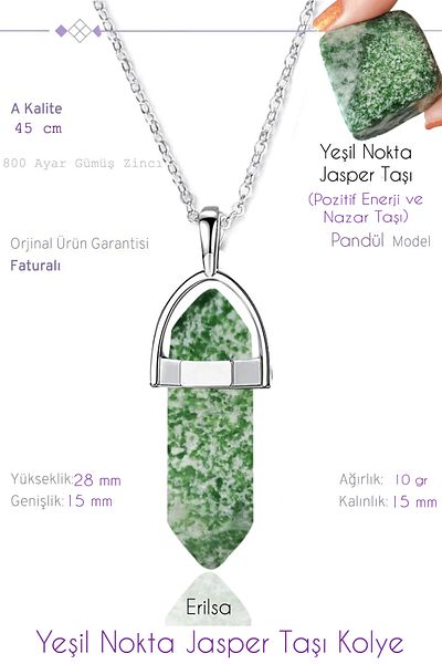 Tesbih Atölyesi Certified Nail Model Green Dot Jasper Stone Necklace