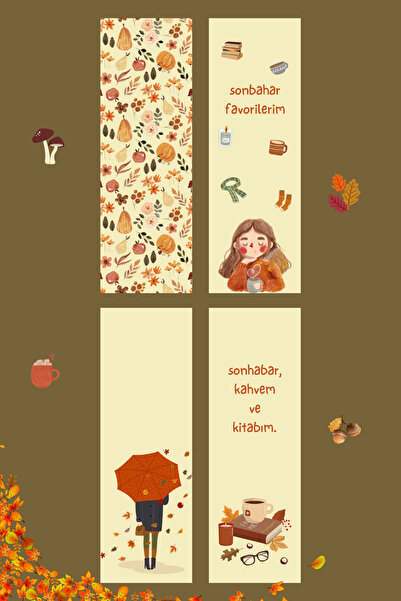 Sumicorn Design Sonbahar Temalı Sevimli Kitap Ayraçları 4’lü Set