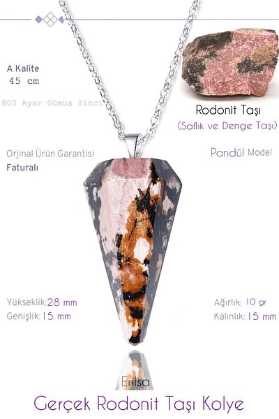 Tesbih Atölyesi Certified Pendulum Model Rhodonite Stone Necklace