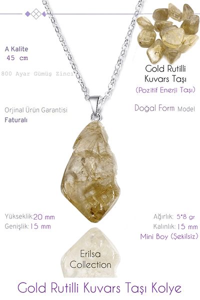 Tesbih Atölyesi Certified Timbil Model Gold Rutile Quartz Stone Necklace (Mini Size)