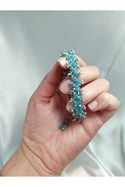 anonim bileklik mavi kristal ve gri kum boncuktan örme, el işi,tasarım,şık, a...