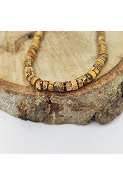 ByKolyeucum 5 Adet 7X4 MM Silindir Kesim Doğal Delikli Odun Jasper Taşı