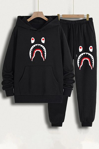 AMMA Unisex Bape Printed Hooded Sweatshirt Tracksuit Set