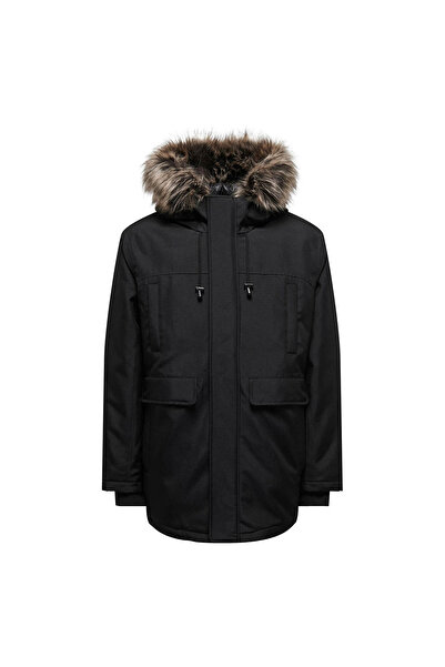 Only & Sons Onsfuture Men's Black Faux Fur Parka - 22027557