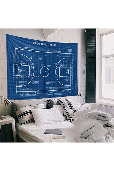 The Lucid Lab Planul terenului de baschet - Tapet pentru perete teren de baschet - 100 Cm X 135 Cm