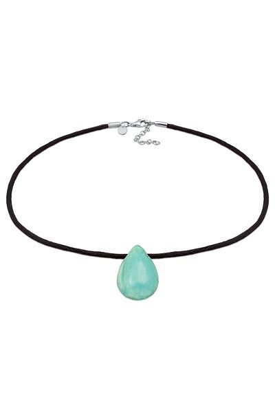 ELLI Halskette Choker Satin Türkis Edelstein Tropfen 925 Silber