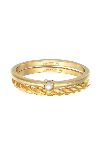 ELLI Ring Damen Klassisch Gedreht 2er Set Mit Glasperle Aus 925 Sterling Silber Vergoldet
