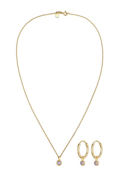 ELLI Schmuckset Kette Creolen Labradorit Stein 925 Silber vergoldet