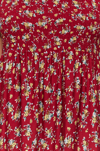 Trendyol Curve Burgundowa wzorzysta sukienka z elastycznej tkaniny na klatce piersiowej TBBSS22EL1611