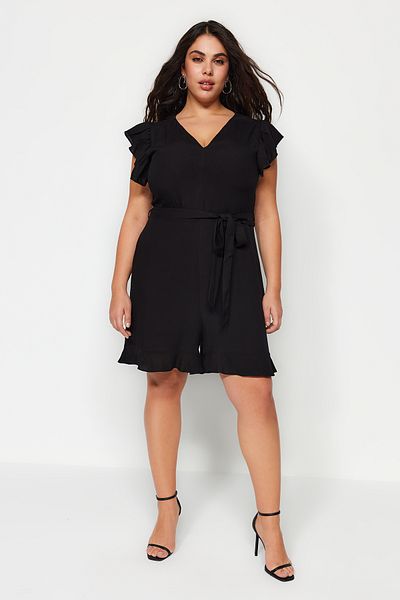 Trendyol Curve Black Belted Woven Jumpsuit TBBSS22TU0184