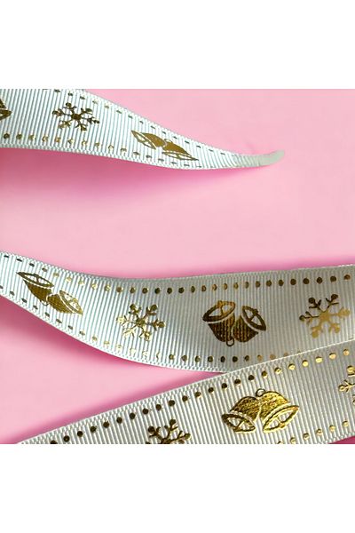 BukiroAtelier New Year's Ribbon - Bell Pattern, Gilded and Snow Pattern, 2 cm 2 Meters