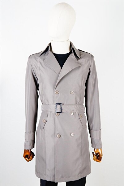 MASERTO Slim Fit Erkek Gri Trençkot