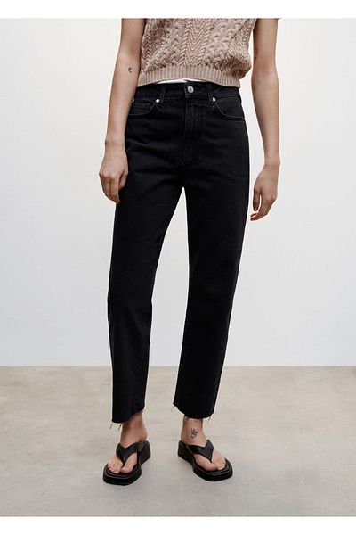 MANGO Woman Straight Cut High Waist Jean Trousers