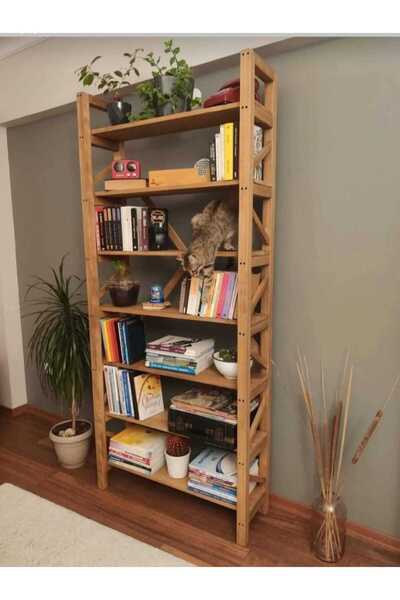 HGALP Desing Yedi Raflı Masif Ahşap Kitaplık