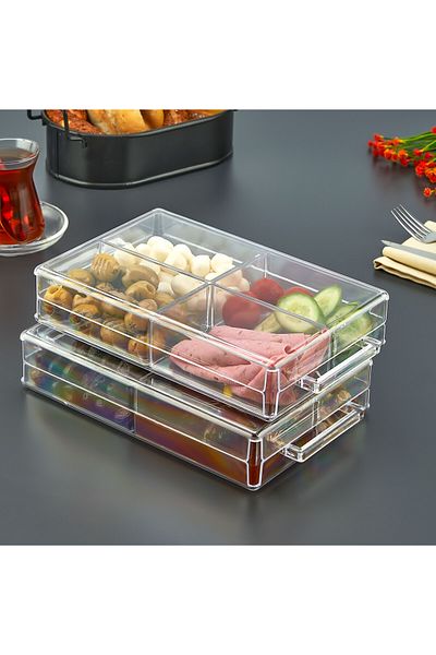 ASlife 2 Pieces of 4 Acrylic Rectangular Breakfast Bowls with Covered Tray