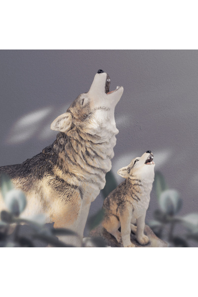 maketistan Veronese Uluyan Kurt Ve Yavrusu Figürü, Renkli El Boyaması, Dekoratif Heykel 27x16,5x25 Cm