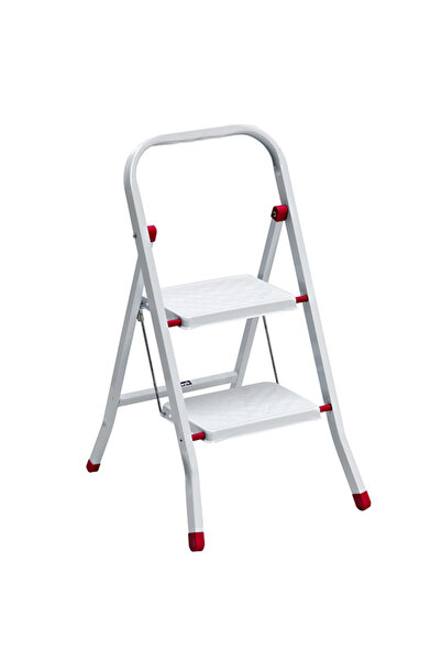 Saraylı Pratik Metal Merdiven Beyaz 2 Basamaklı Güvenli Kilit Sistemi Kaymaz Basamaklar (1632)