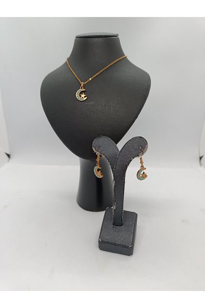BalıkHediyelik TURQUOISE (firuze) STONE NECKLACE EARRING SET OUR MODELS-1001