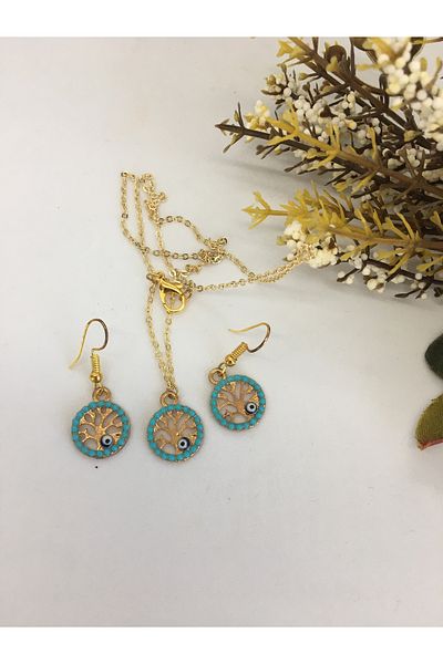 BalıkHediyelik TURQUOISE (firuze) STONE NECKLACE EARRING SET OUR MODELS-1001