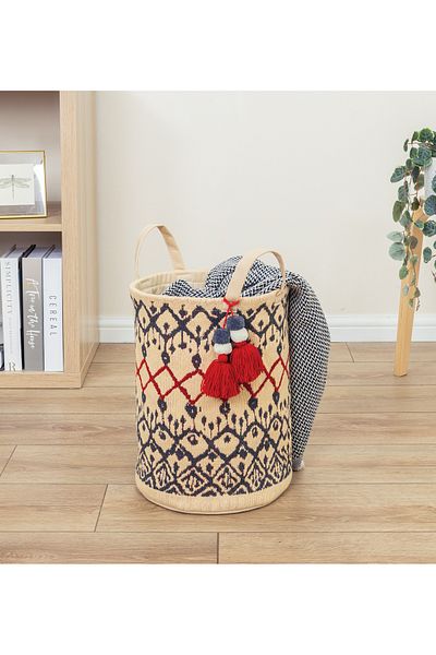 FORSACE Kilim Pattern Storage Box Round Basket 37x30 Cm