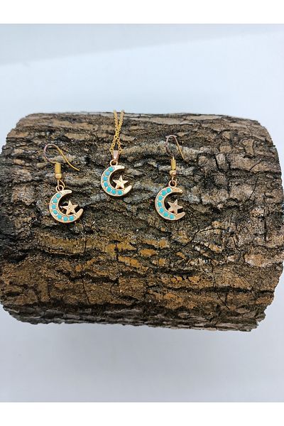 BalıkHediyelik TURQUOISE (firuze) STONE NECKLACE EARRING SET OUR MODELS-1001