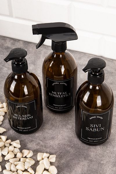 DNS HOME 3 Συσκευασίες Amber Glass Black Label Υγρό Σαπούνι - Απορρυπαντικό Πιάτων - Καθαριστικό Κουζίνας Σετ Σαπουνιού