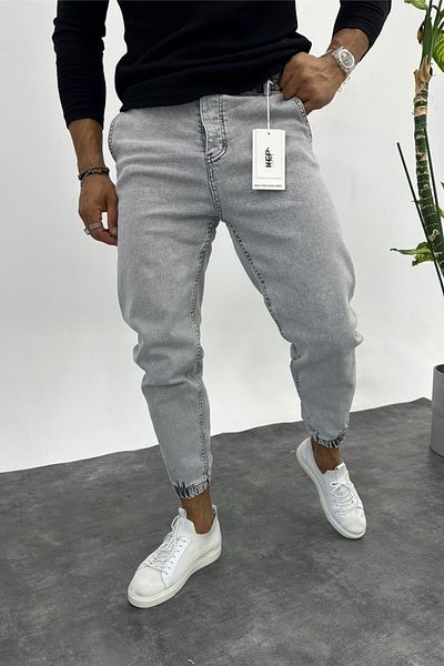 MADZEYMODA Ανδρικό τζιν παντελόνι ελαστικό Lycra Grey
