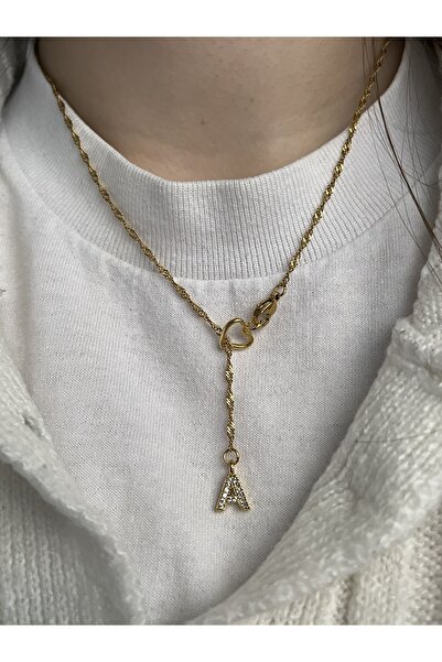 Alya Jewelry Çelik Kişiselleştirilebilir Harf Zirkon Kalp Kolye