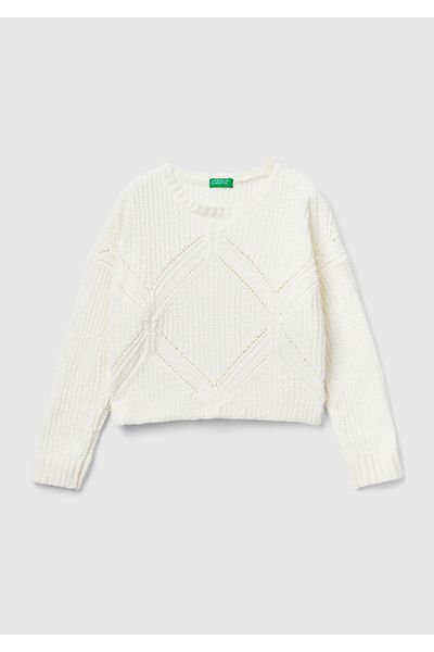 United Colors of Benetton Pulover Crop Crem pentru fete