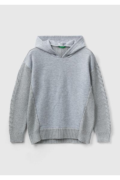 United Colors of Benetton Pulover Gri Melange Brodat pentru Băiat