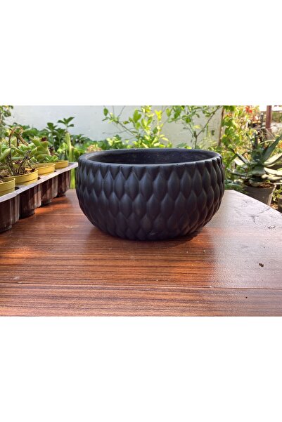 FİDEİSTE Siyah Örgü Desen Beton Saksı