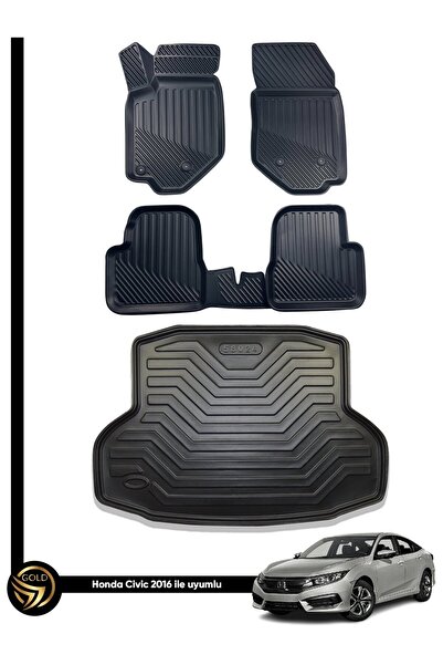 Black Gold Honda Civic 3D Havuzlu Paspas Sedan 2016-2020 + Bagaj Havuzu İkili...