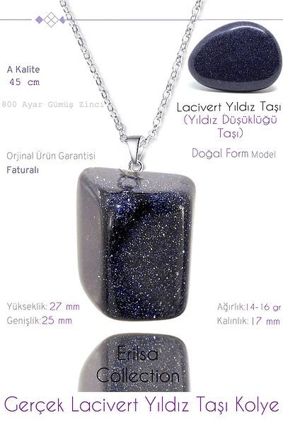 Tesbih Atölyesi Certified Timbil Model Real Dark Blue Star Stone Necklace