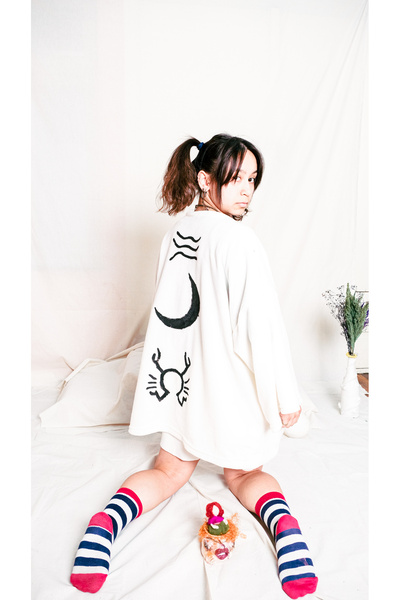 melongeneco Yengeç Burcu Özel Astroloji Handmade Oversıze Polar Kimono Hırka ...