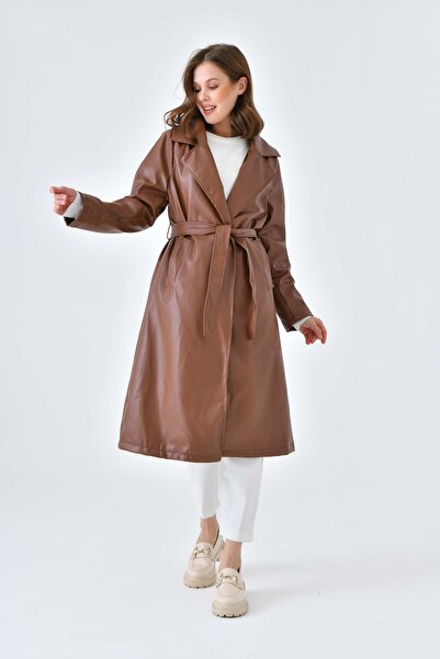 VOLT CLOTHİNG Γυναικεία δερμάτινη καμπαρντίνα με επένδυση