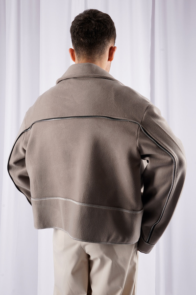 LoFiBuy Unisex Oversize Arka Fermuar Detaylı Kısa Kaşe Ceket - Pocket