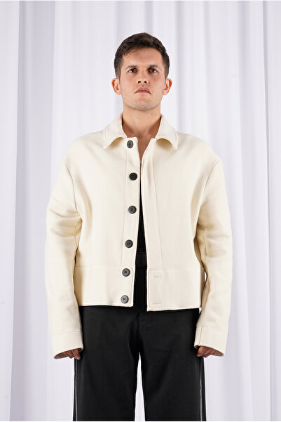 LoFiBuy Unisex Oversize Arka Fermuar Detaylı Kısa Kaşe Ceket – Pocket