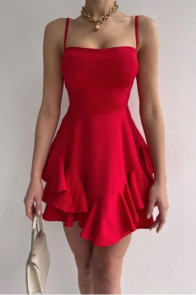 WOMAN VISION Rochie roșie cu bretele subțiri pentru femei 102 - reglabilă